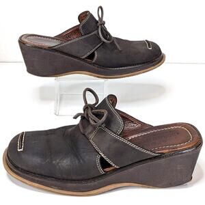 Vintage Y2K Donald J. Pliner Clogs Heels Square Toe Brown Suede Bow Preppy VTG 7